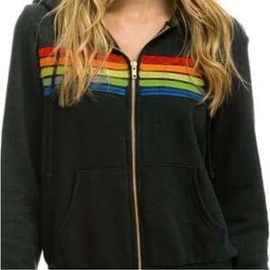 Rainbow Stripe Black Hoodie